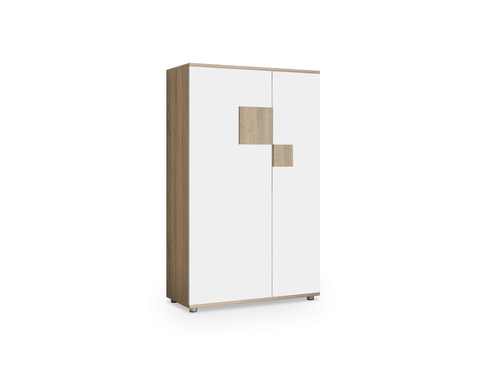Zapatero moderno 2 puertas en blanco y roble con detalle decorativo