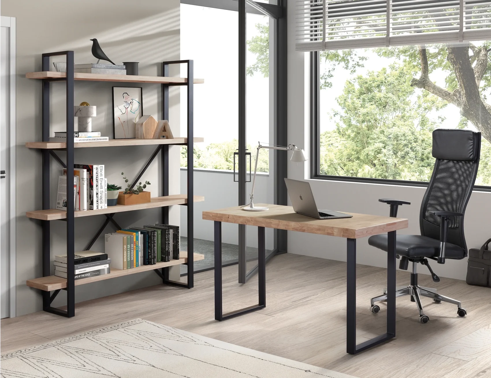 Mesa de estudio industrial de madera y metal – modelo Java