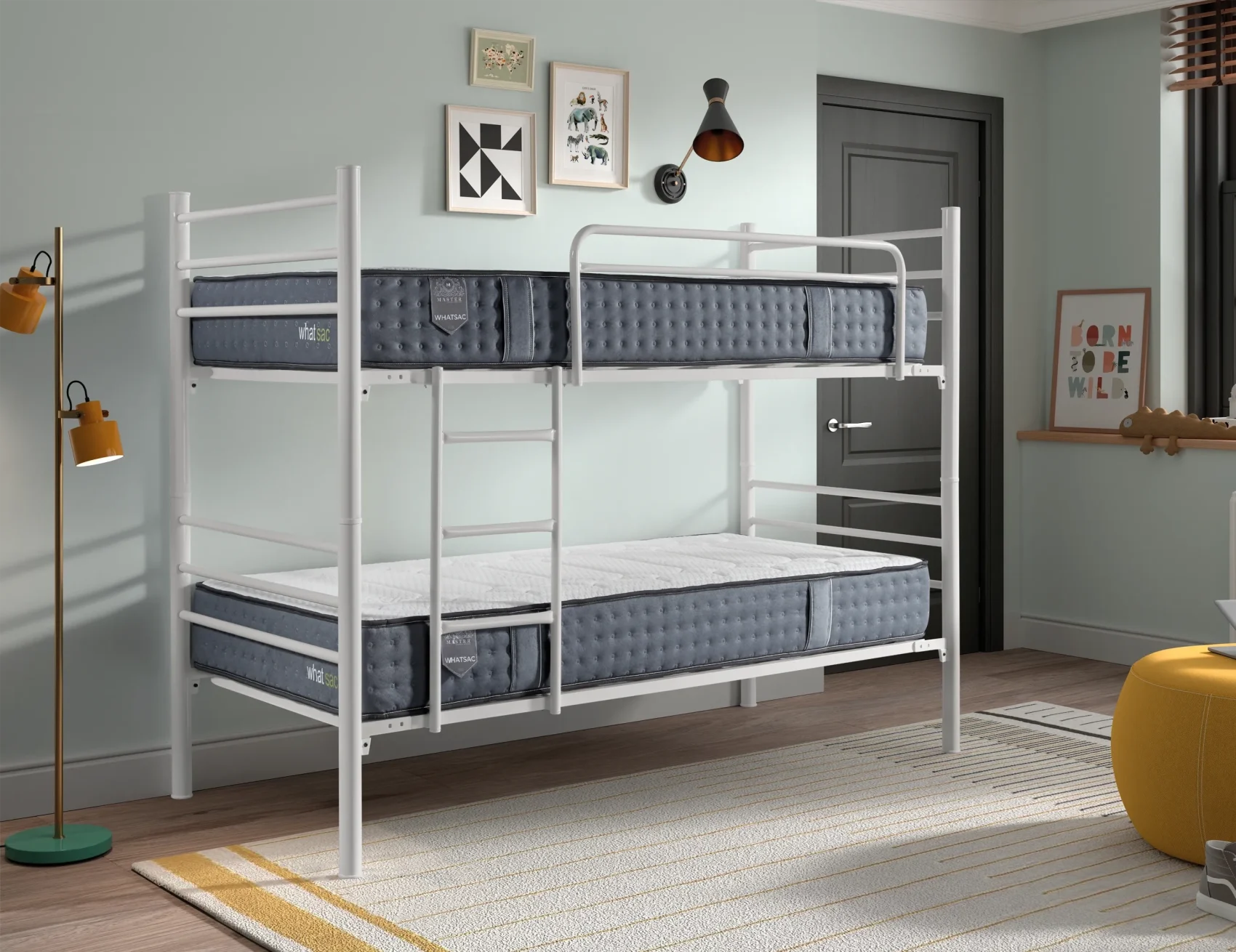 Litera metálica blanca convertible en dos camas individuales