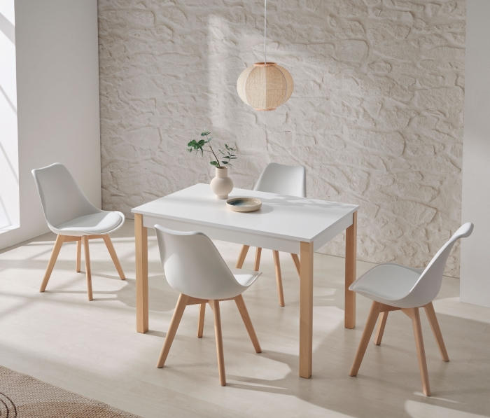 Mesa de comedor Nadia blanca y madera