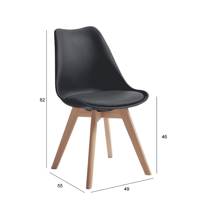 Silla de comedor Elba negra con patas de madera