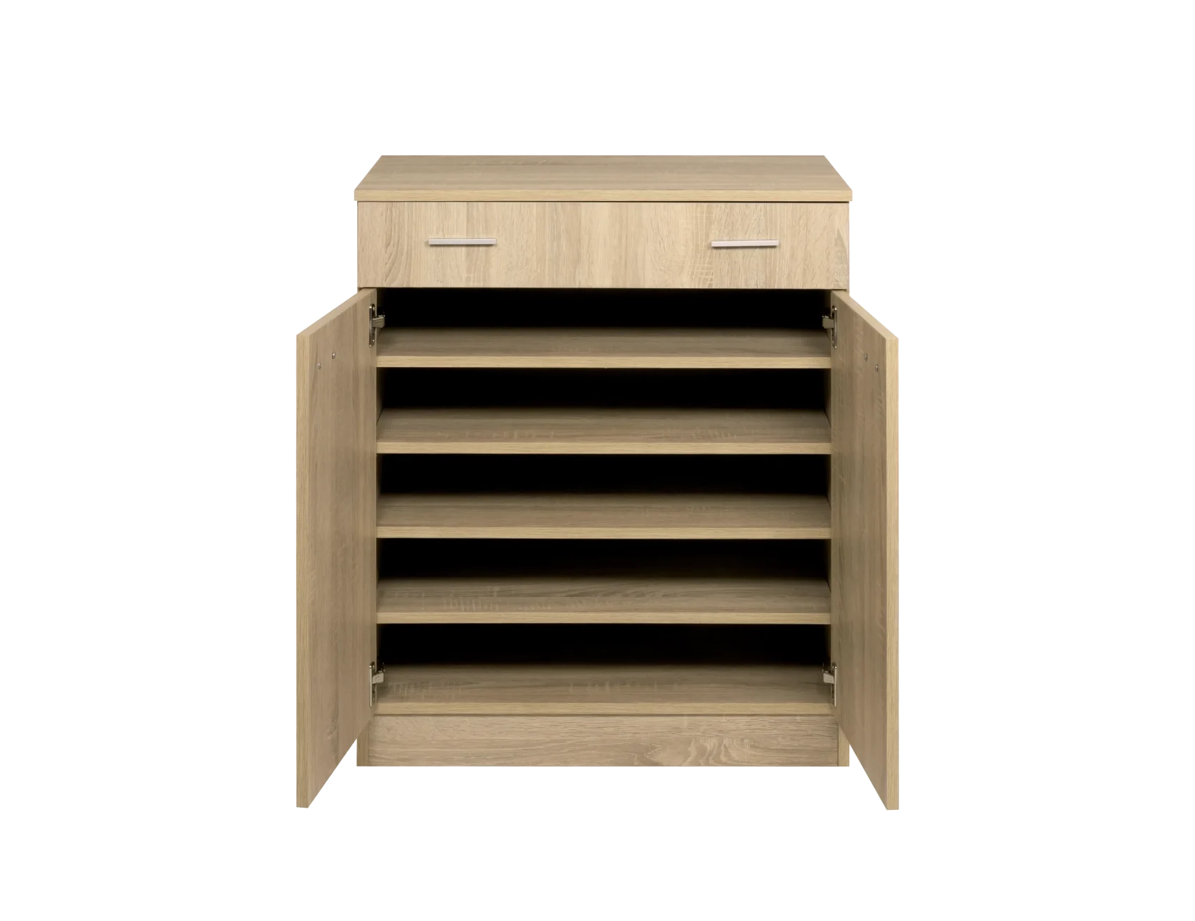 Zapatero de madera roble claro con 2 puertas y cajón superior