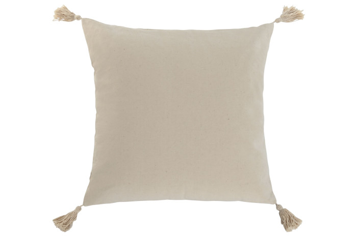 Cojín decorativo boho con borlas y relieve en color beige