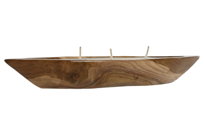 Vela decorativa grande en base de madera natural con 3 mechas