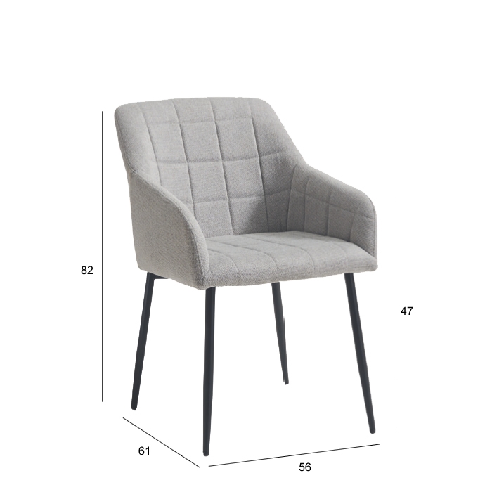 Butaca de comedor modelo Mayka – tapizado gris con patas negras