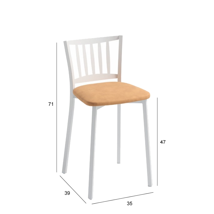 Silla Petra con estructura blanca y asiento tapizado camel