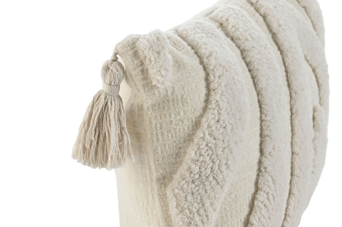 Cojín decorativo beige con relieve y borlas – Modelo NORDIK