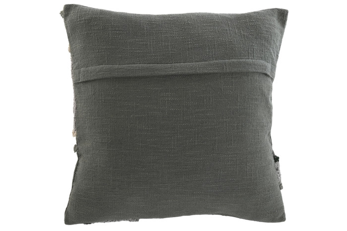 Cojín decorativo moderno gris con textura en relieve y base verde oscuro
