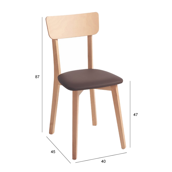 Silla modelo Zaida – madera natural y asiento marrón