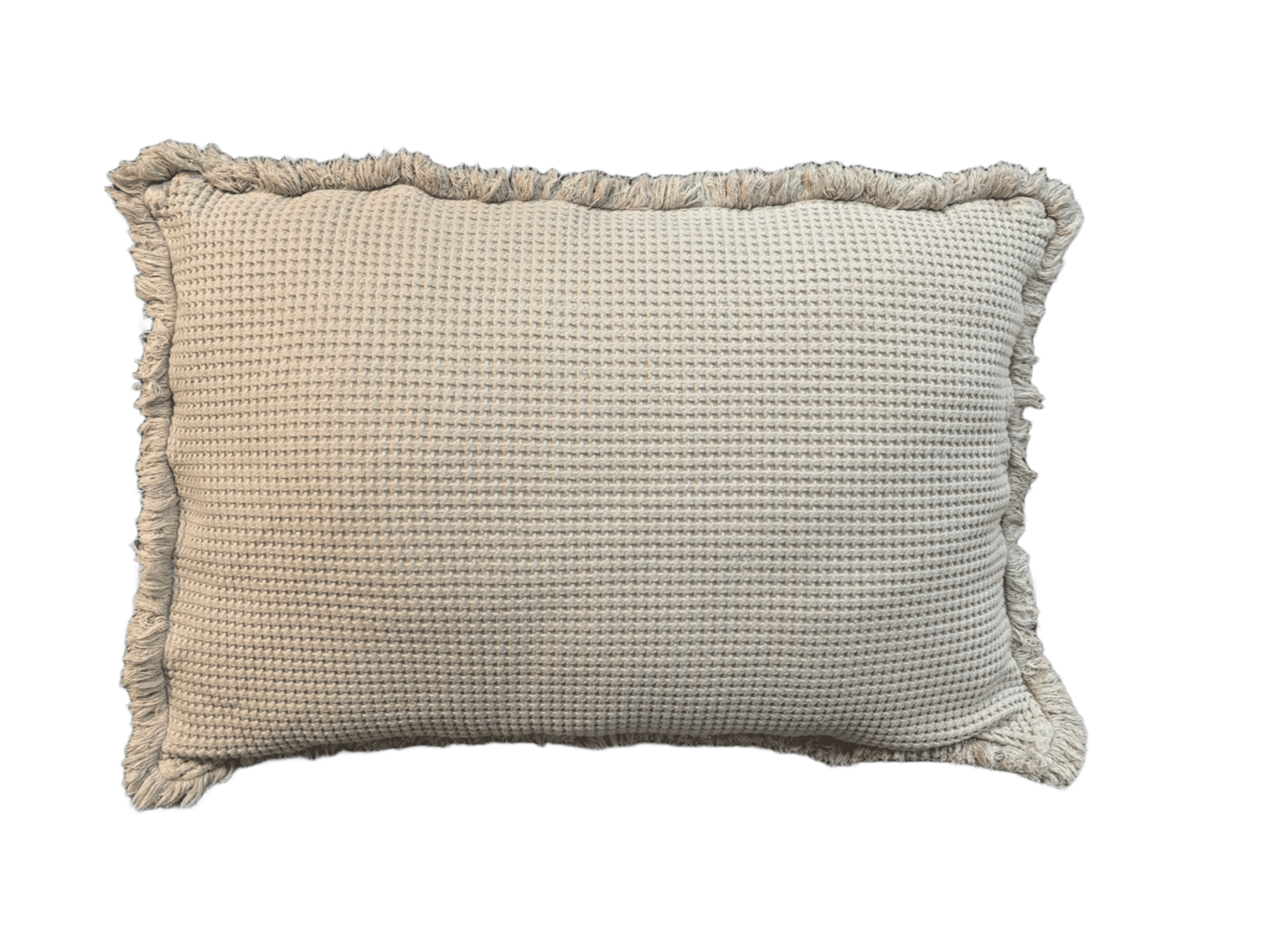 Coixí decoratiu gris amb textura waffle i serrells – Funda i farciment inclosos