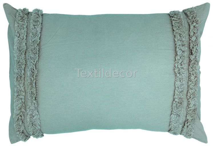 Coixí decoratiu verd aigua amb franges de serrells (inclou funda i farcit)