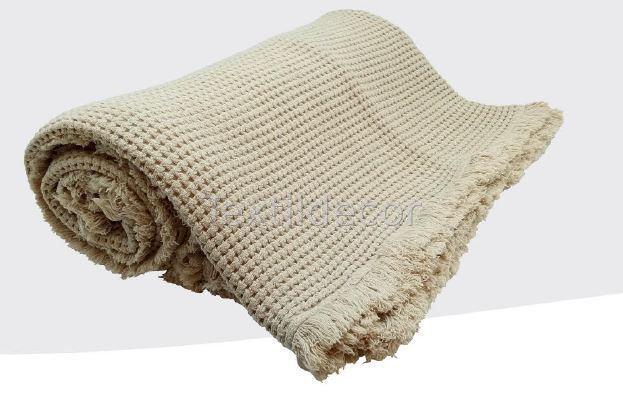 Manta Plaid de punt waffle amb serrells – Beix