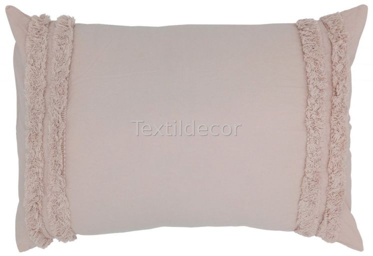 Coixí decoratiu rosa empolsat amb franges de serrells – Funda i farciment inclosos