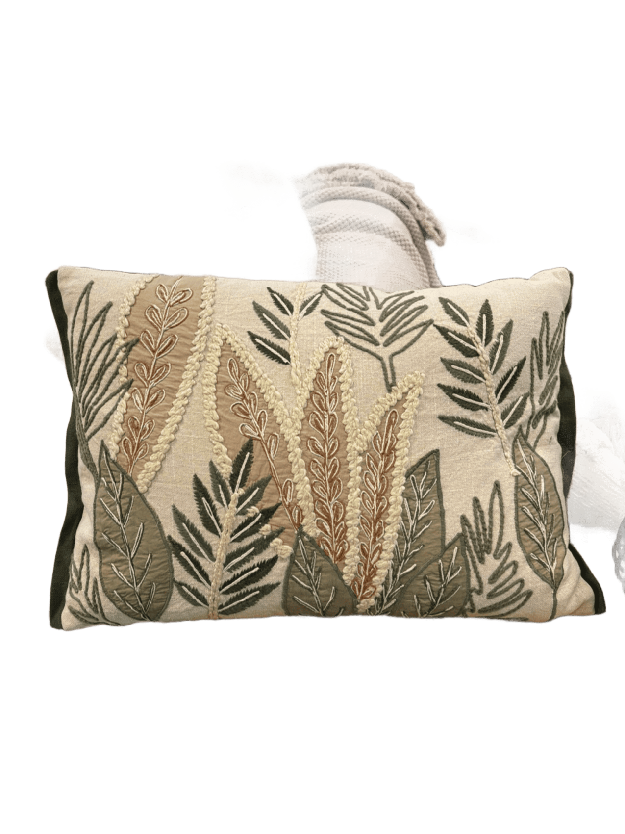 Coixí Decoratiu Brodat Botànic en Tons Naturals amb Farciment