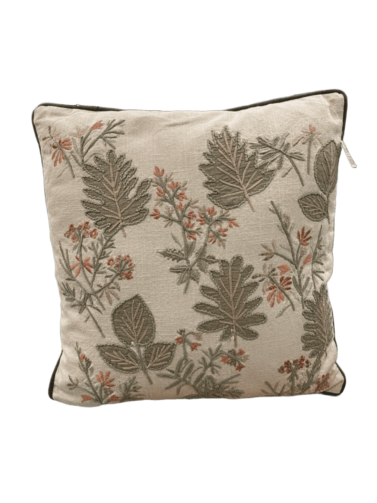 Coixí Decoratiu Brodat Botànic en Tons Naturals amb Farciment