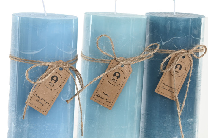 Pack de 3 Espelmes Decoratives Cilíndriques en Tons Blaus