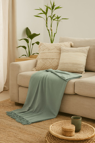 Plaid Decorativo Suave con Flecos Artesanales