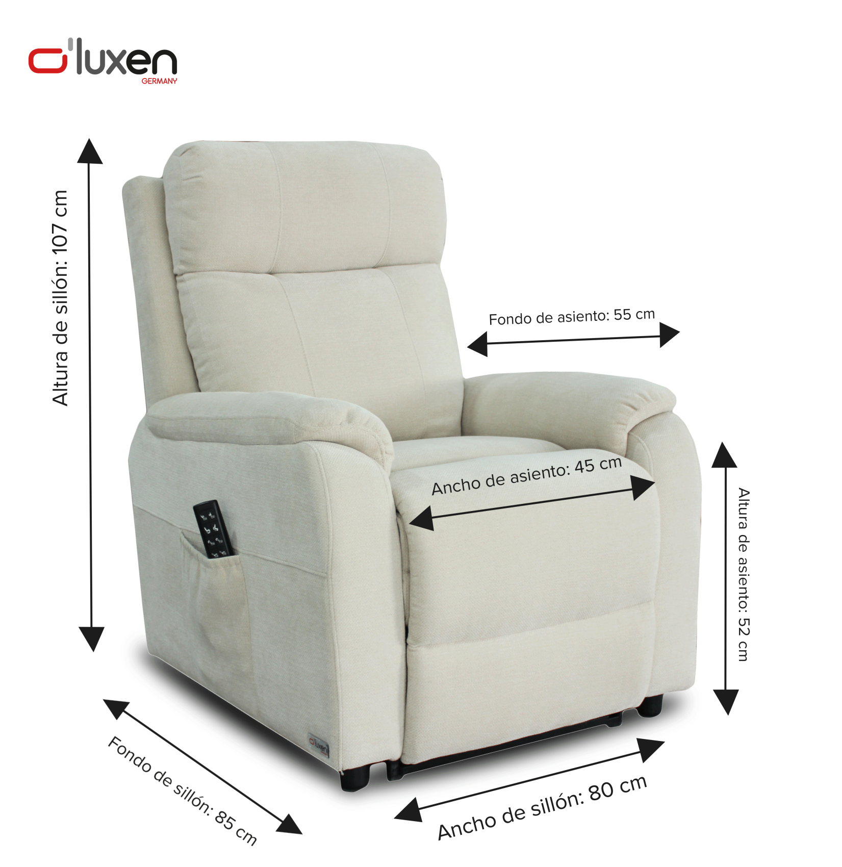 Butaca Relax Reclinable Luxen Germany Beige amb Comandament Lateral