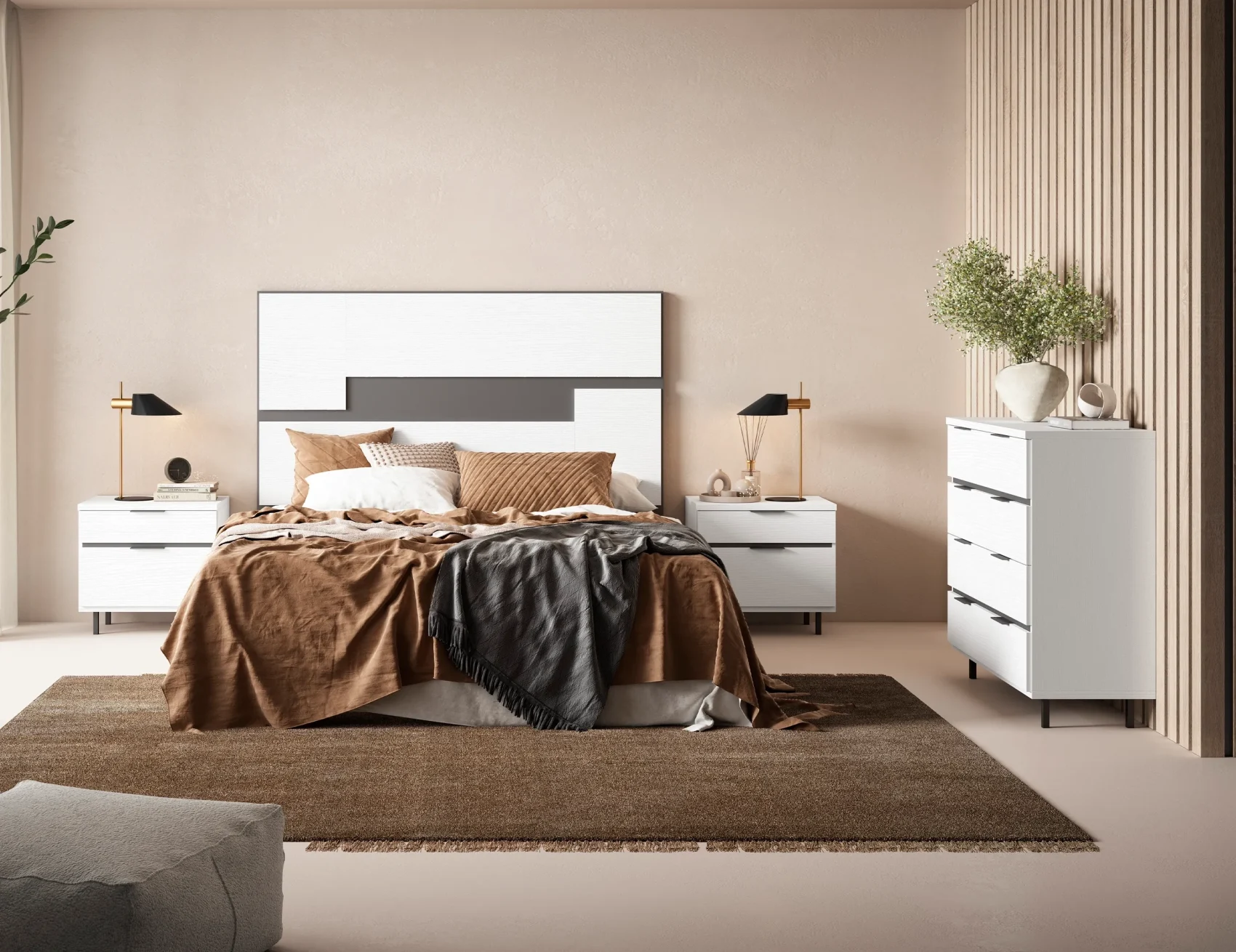 Cabecero Moderno Bicolor Blanco y Gris – Diseño Geométrico Horizontal