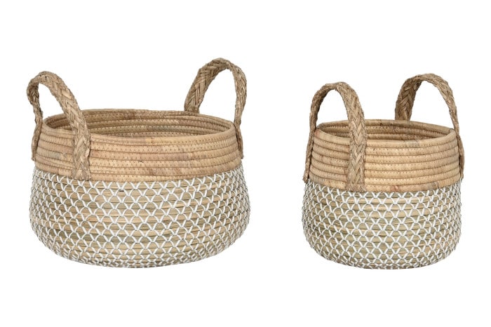 Pack de 2 Cistelles Decoratives de Fibra Natural amb Nanses – Diferents Mides