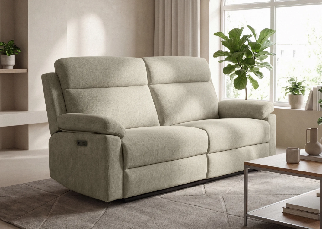 Sofà Relax Elèctric 2 Places amb USB en Teixit Beige
