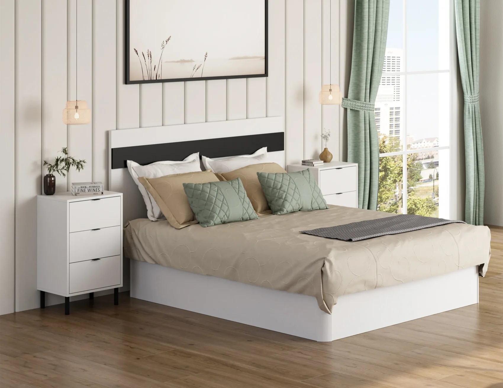 Cabecero Minimalista Blanco y Negro – Diseño Lineal Moderno
