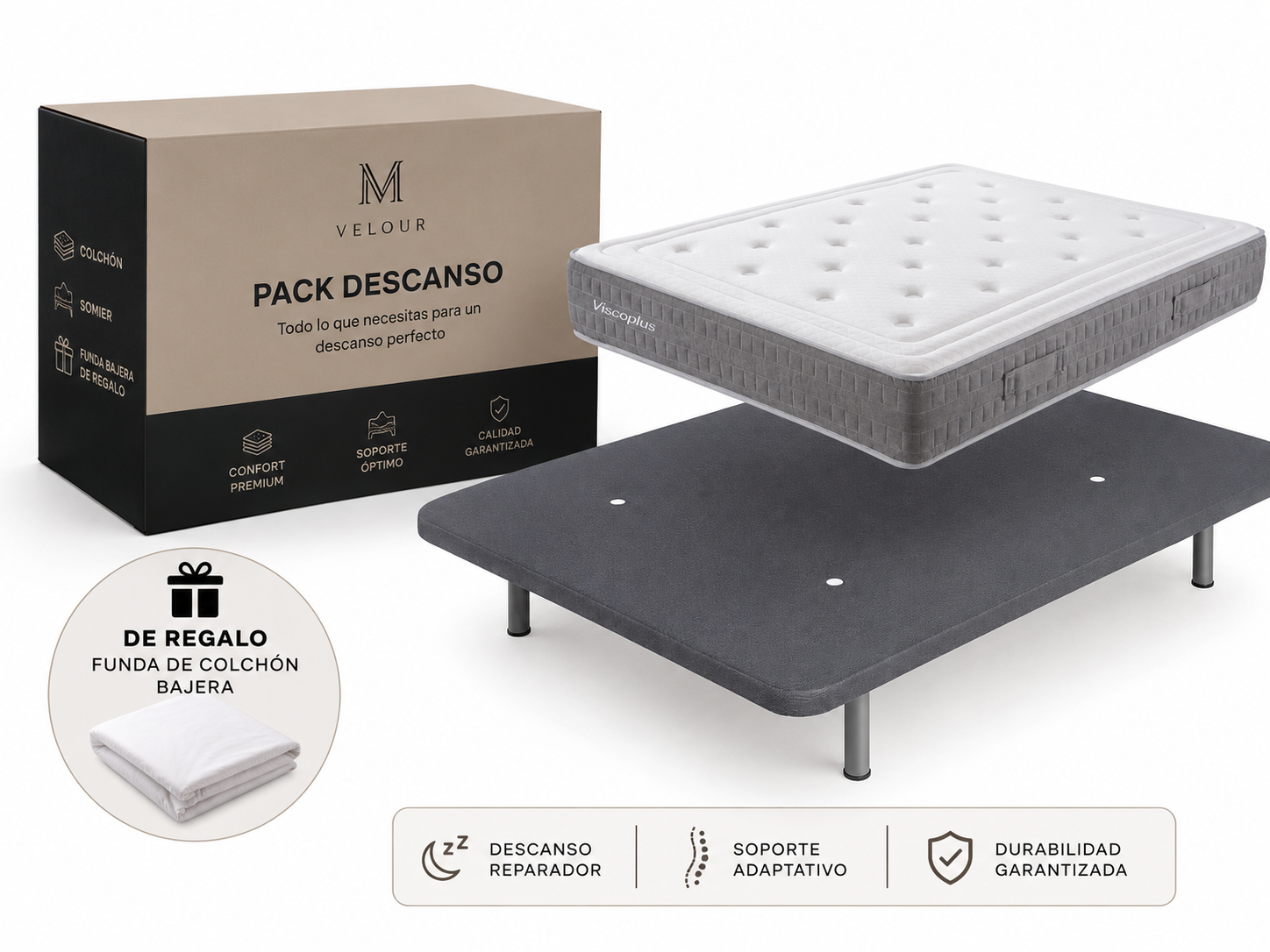 Pack matalàs i base entapissada amb funda bajera de regal