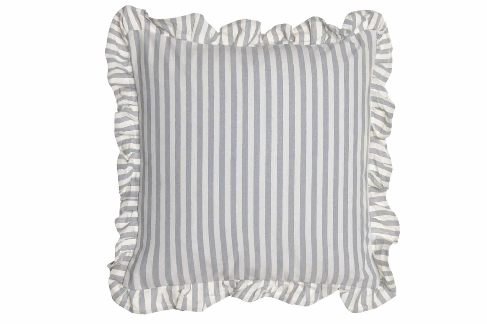 Cojín Rayas Volante Algodón Reciclado 45x45 cm Gris