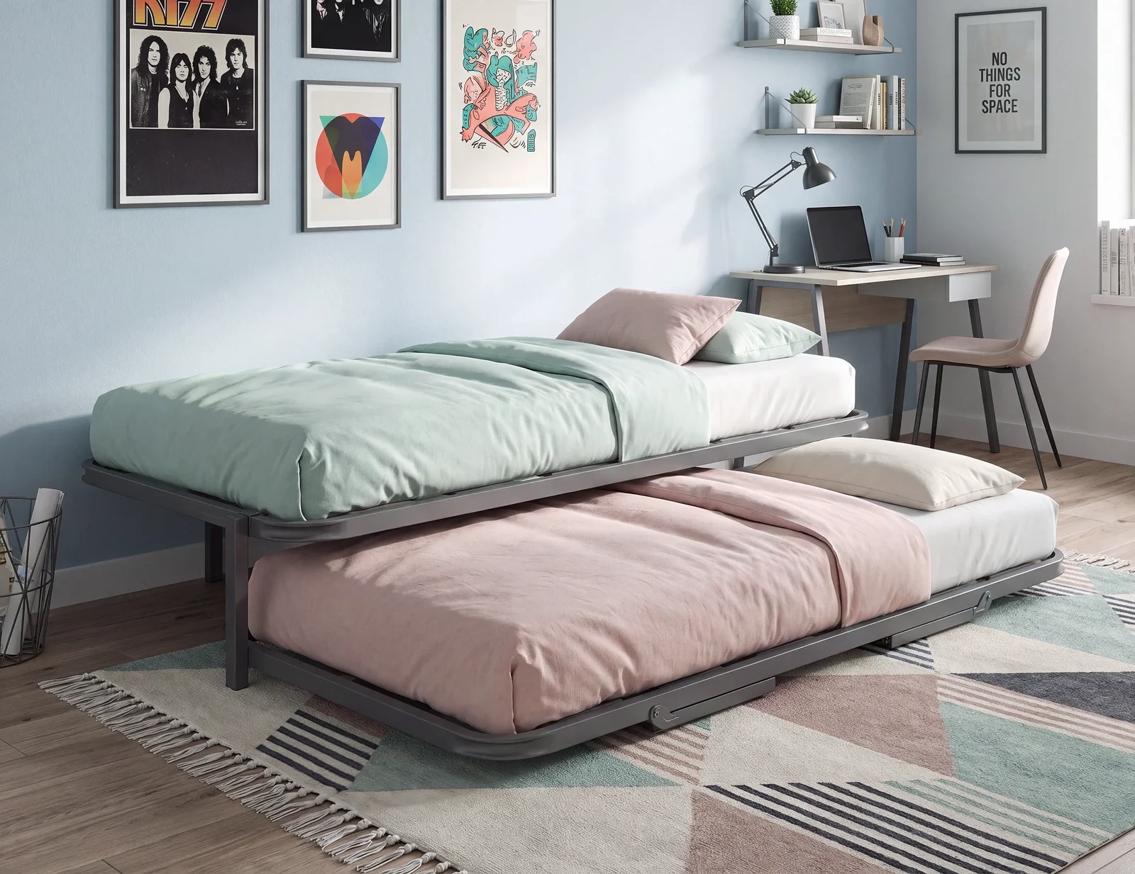 Cama Nido Graph 90 x 190 – Somier Sobre Nido con Patas + Somier Bajo Nido