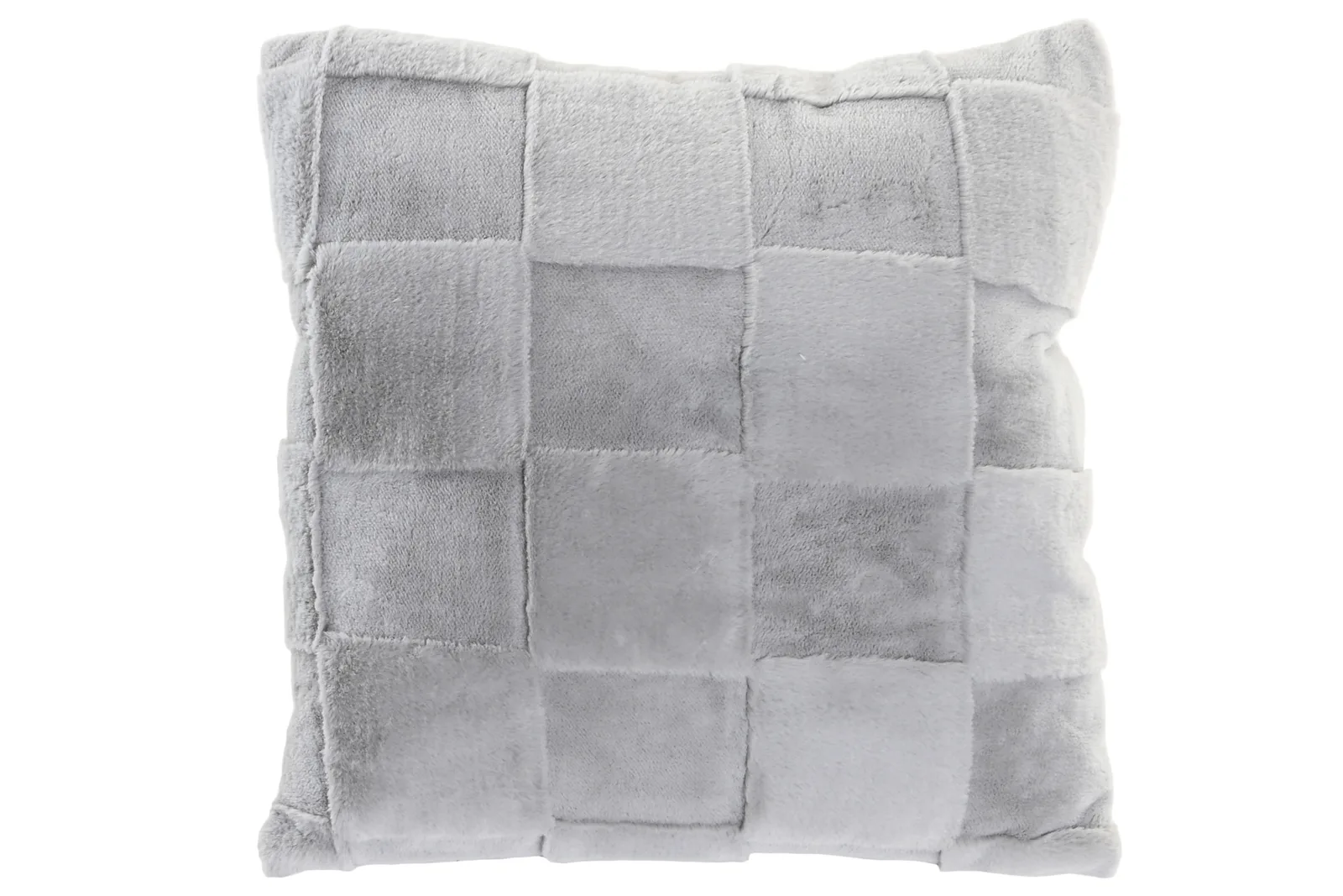 Cojín Pelo Suave Cuadros – Gris Claro, 45 × 45 cm