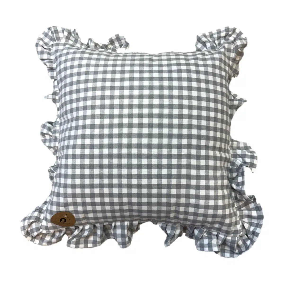 Coixí Vichy amb Volant – Gris, 45 × 45 cm