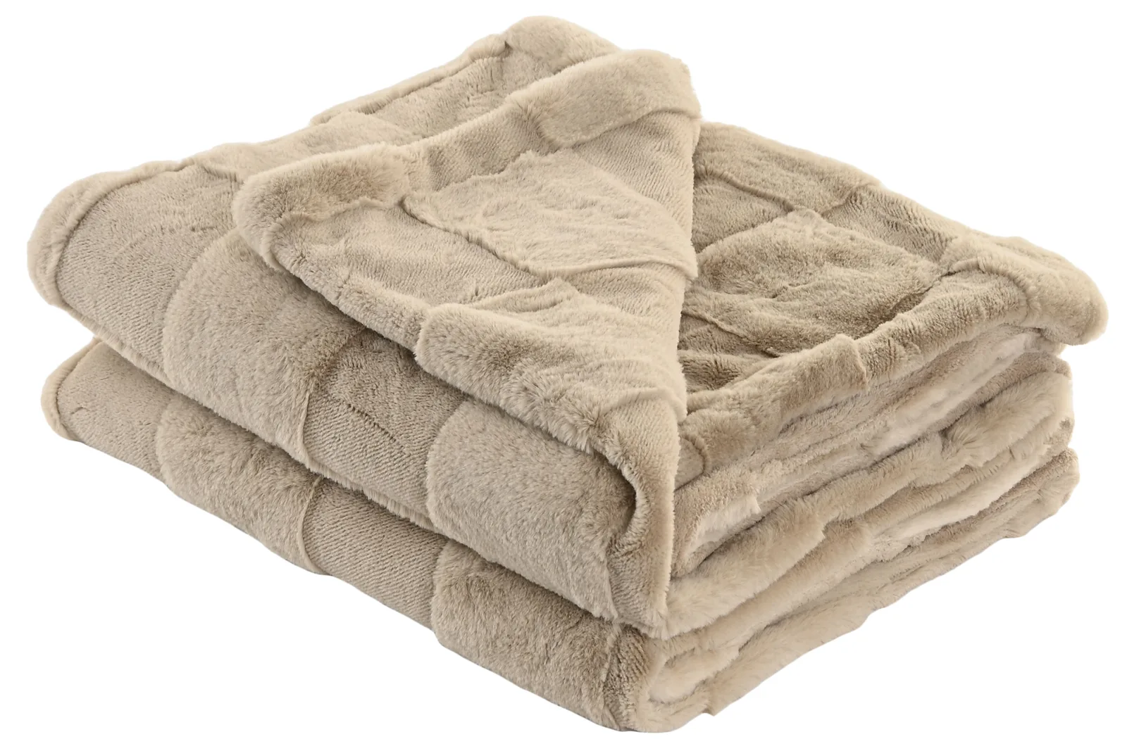 Manta Pelo Suave Cuadros – Beige, 130 × 170 cm