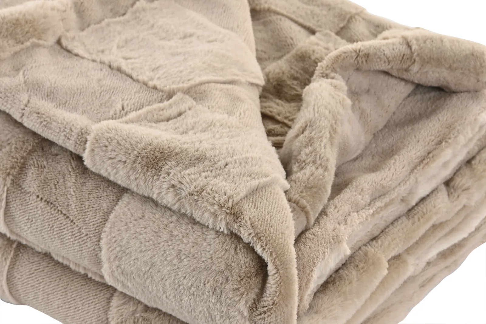 Manta Pelo Suave Cuadros – Beige, 130 × 170 cm