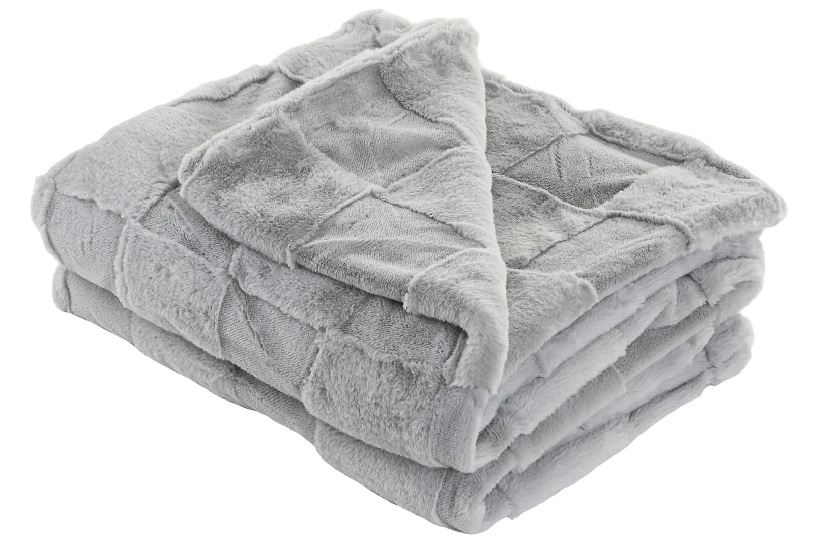 Manta Pèl Suau Quadres – Gris Clar, 130 × 170 cm