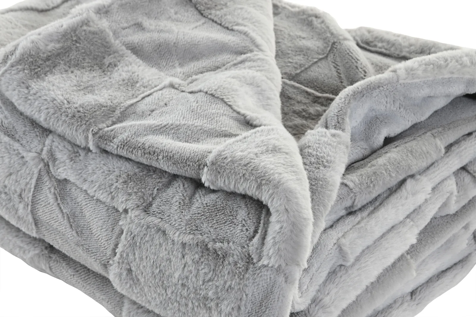 Manta Pèl Suau Quadres – Gris Clar, 130 × 170 cm