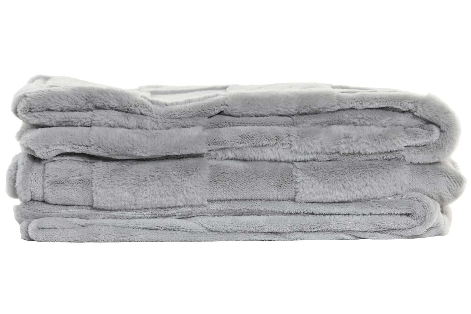 Manta Pèl Suau Quadres – Gris Clar, 130 × 170 cm