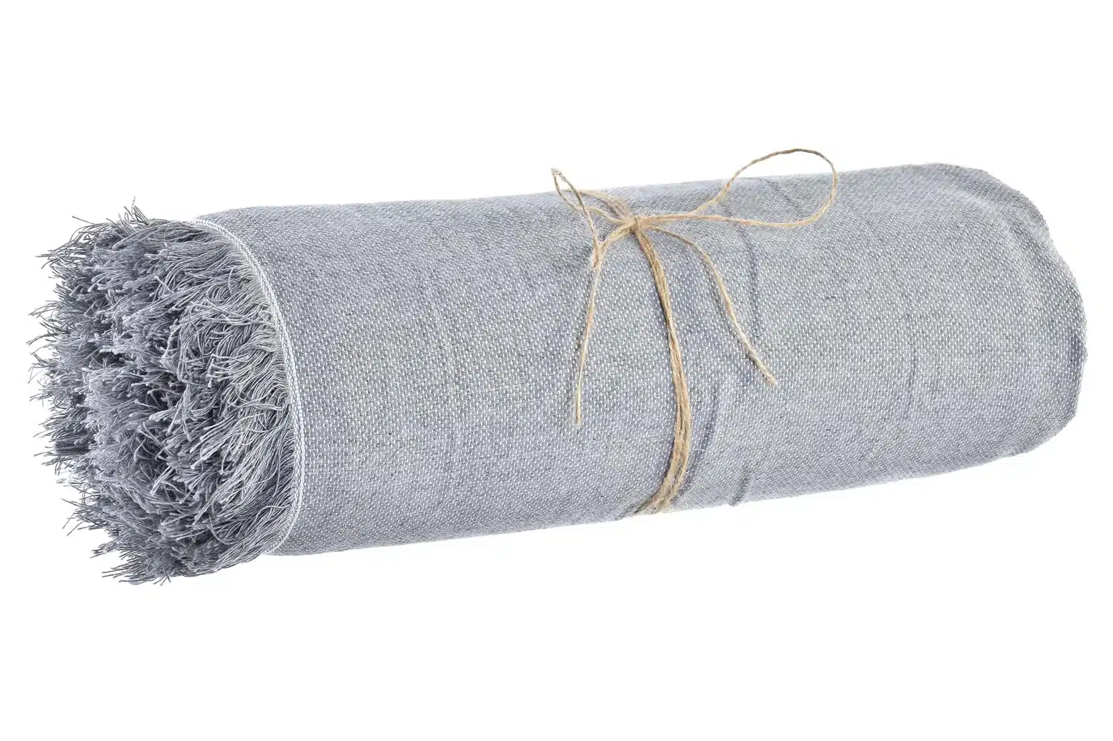 Plaid Cubresofá Algodón Reciclado con Flecos – Gris Azulado, 230 × 260 cm